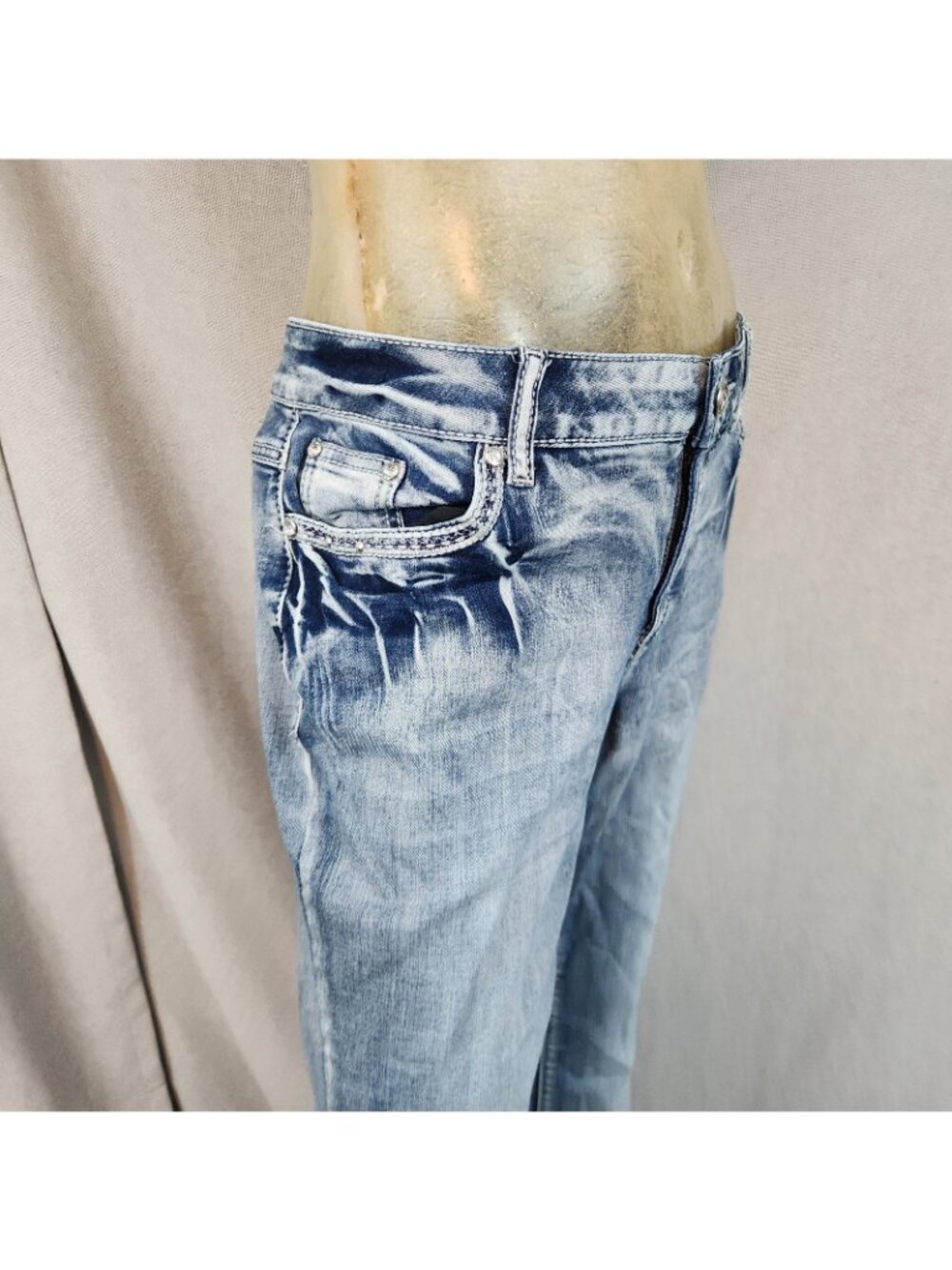 Cato Blue Jeans Mid Rise Acid Wash Boot Lg Denim Blue Jean Petite Siz 14P 34Wx29 - Picture 4 of 16